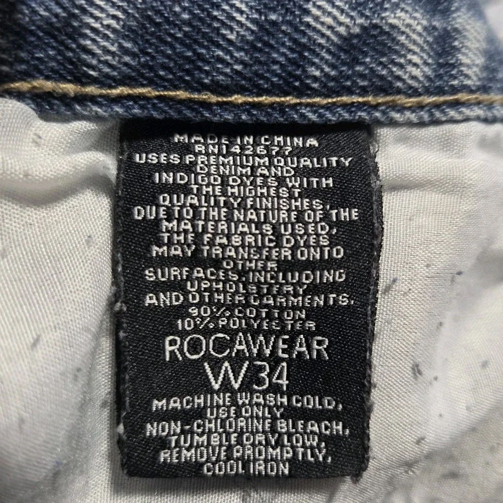 Rocawear Men Distressed Acid Wash Blue Denim Shorts Size 34 Baggy Y2K Jorts
